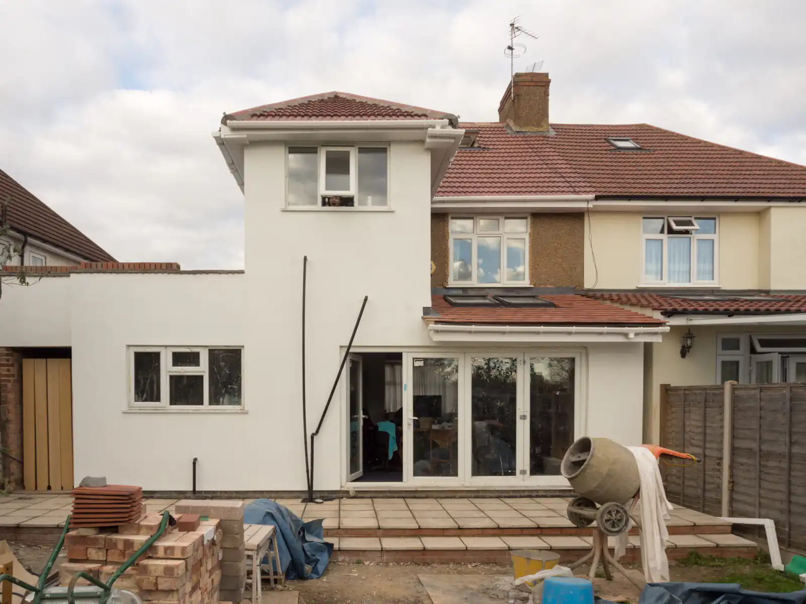 Semi-detached house with a newly built rear extension and patio doors, illustrating window installation process for homes in Newcastle upon Tyne