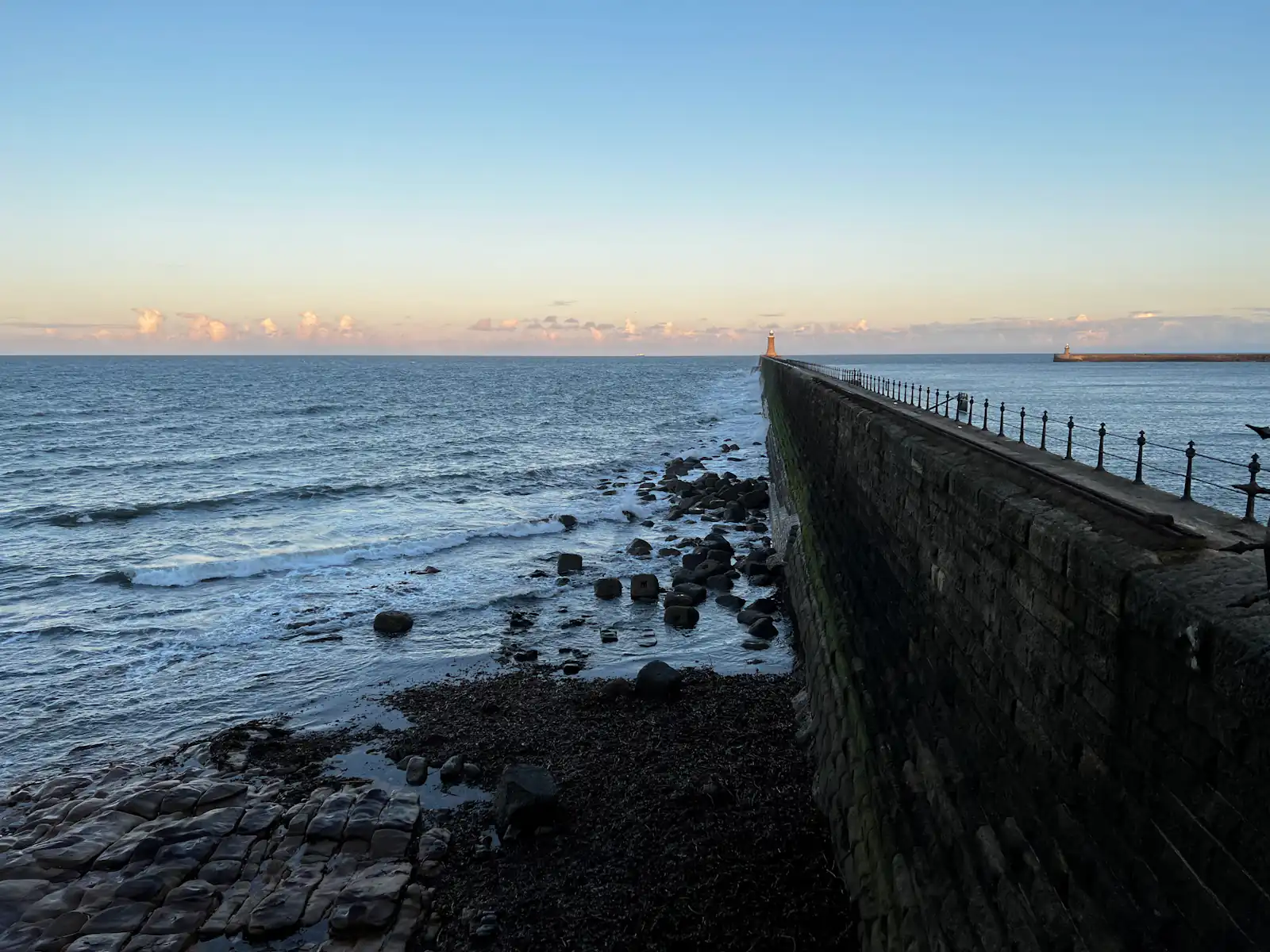 Windows and doors in North Shields The sea and pier wall at the mouth of the Tyne, North Shields